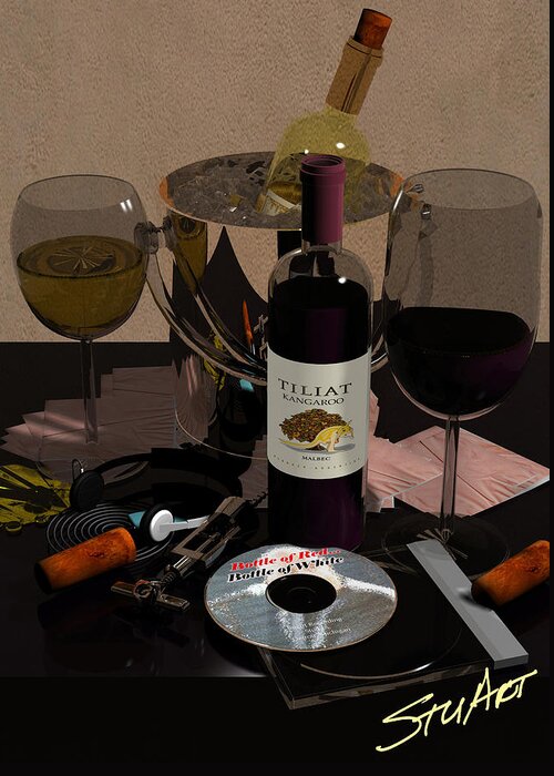 Wine Greeting Card featuring the digital art Bottle of Red...Bottle of White by Stuart Stone