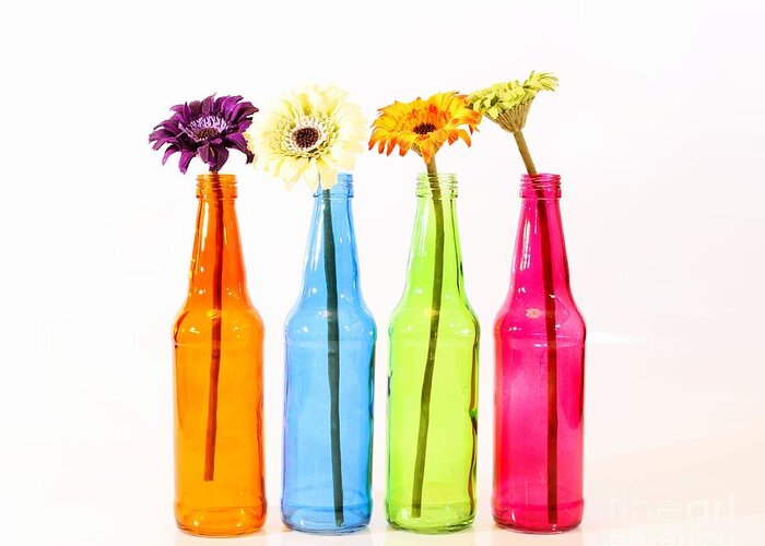 Colorful Greeting Card featuring the photograph Bottles of Spring Colors by Jimmy Ostgard