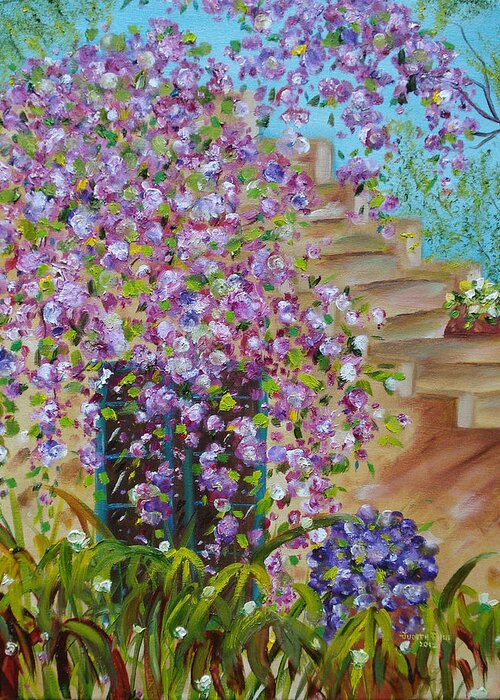 Bougainvillea Greeting Card featuring the painting Bougainvillea by Judith Rhue