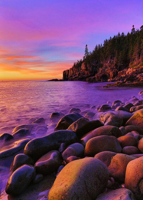 Acadia Greeting Card featuring the photograph Boulder Beach Sunrise by Nancy Dunivin