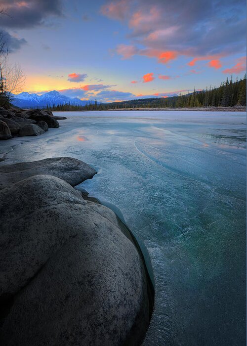 Jasper National Park Greeting Card featuring the photograph Boulders and Ice on the Athabasca River by Dan Jurak