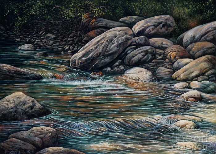 Landscape Greeting Card featuring the painting Boulders at Jemez by Ricardo Chavez-Mendez
