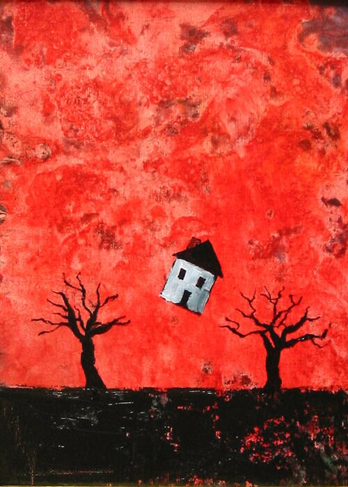 House Greeting Card featuring the painting Bouncing House Fiery Sky by Pauline Lim