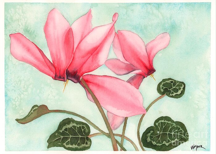 Cyclamen Greeting Card featuring the painting Bounty by Hilda Wagner