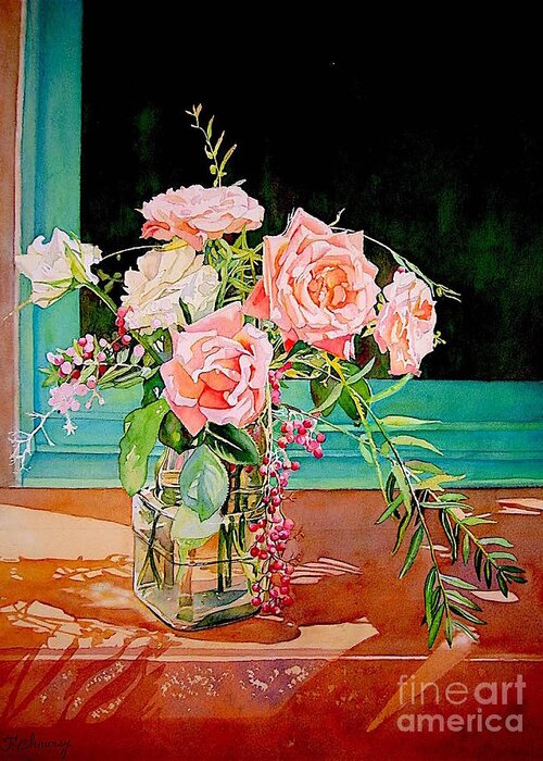 Flower Greeting Card featuring the painting Bouquet de roses - Marrakech by Francoise Chauray