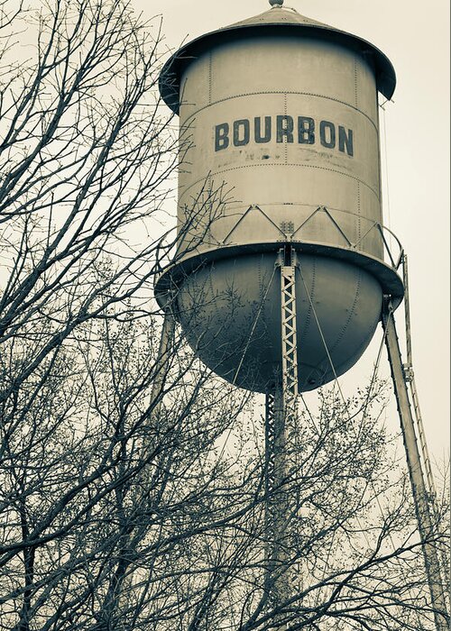 America Greeting Card featuring the photograph Bourbon Tower - Vintage Whiskey Water Tower - Sepia - Missouri by Gregory Ballos
