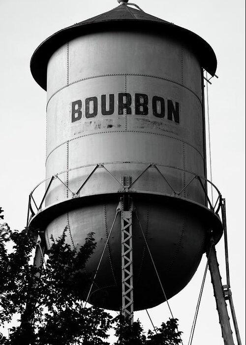 America Greeting Card featuring the photograph Bourbon Whiskey Vintage Water Tower - Black and White Edition by Gregory Ballos