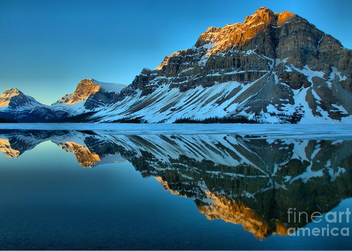 Bow Lake Greeting Card featuring the photograph Bow Lake Sunrise Reflections by Adam Jewell