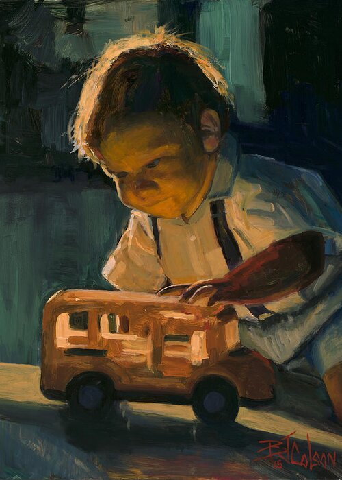 Little Boy With Toy Greeting Card featuring the painting Boy and Their Toys by Billie Colson