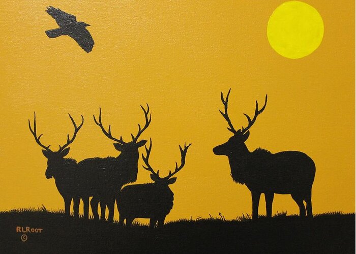 Elk Greeting Card featuring the painting Boy's night out by Ralph Root