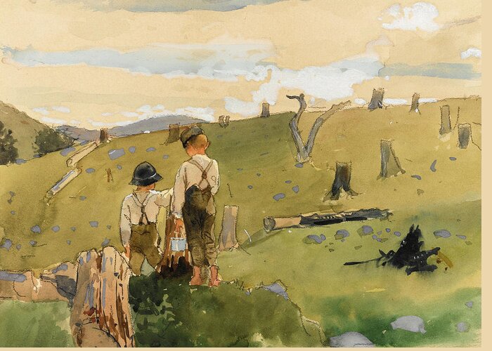 Winslow Homer Greeting Card featuring the drawing Boys on a Hillside by Winslow Homer
