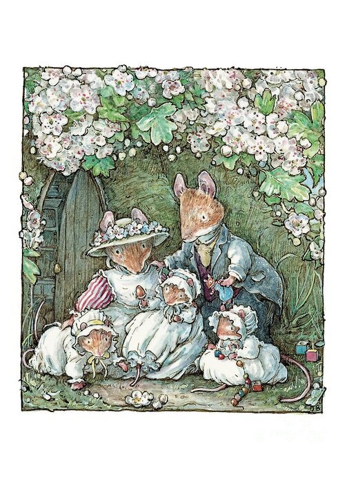 Brambly Hedge Greeting Card featuring the drawing Brambly Hedge - Poppy Dusty and babies by Brambly Hedge