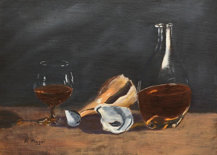 Painting Greeting Card featuring the painting Brandy with Shells by Alan Mager
