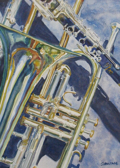 Brass Greeting Card featuring the painting Brass Winds and Shadow by Jenny Armitage