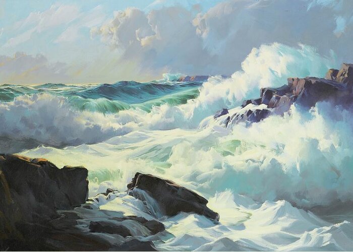 Frederick Judd Waugh 1861 - 1940 Breaking Surf Greeting Card featuring the painting Breaking Surf by Frederick Judd Waugh