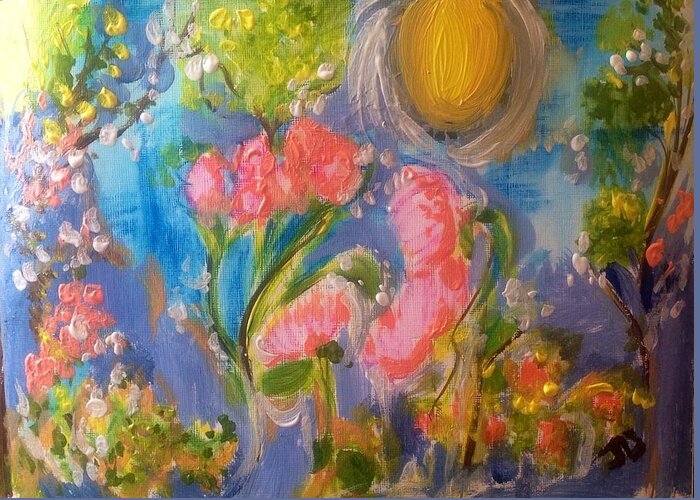 Sun Greeting Card featuring the painting Breathing in the sunlight by Judith Desrosiers