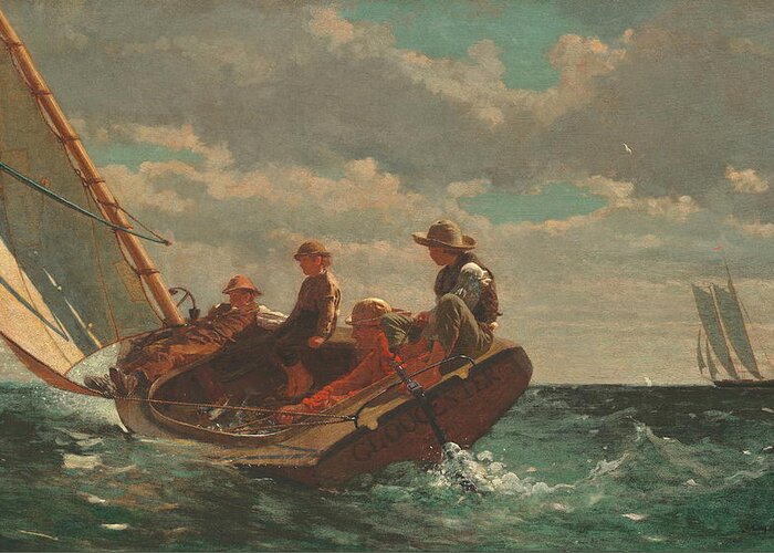 Winslow Homer Greeting Card featuring the painting Breezing Up A Fair Wind - 1876 by Eric Glaser