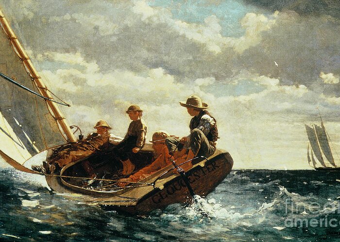 Breezing Up Greeting Card featuring the painting Breezing Up by Winslow Homer