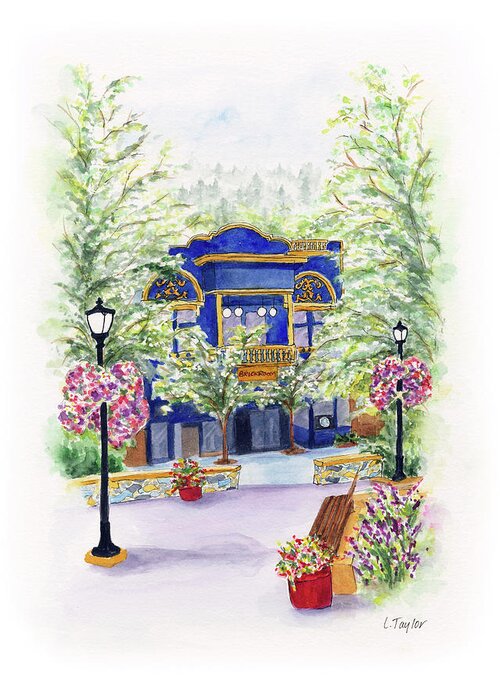 Small Town Greeting Card featuring the painting Brickroom on the Plaza by Lori Taylor