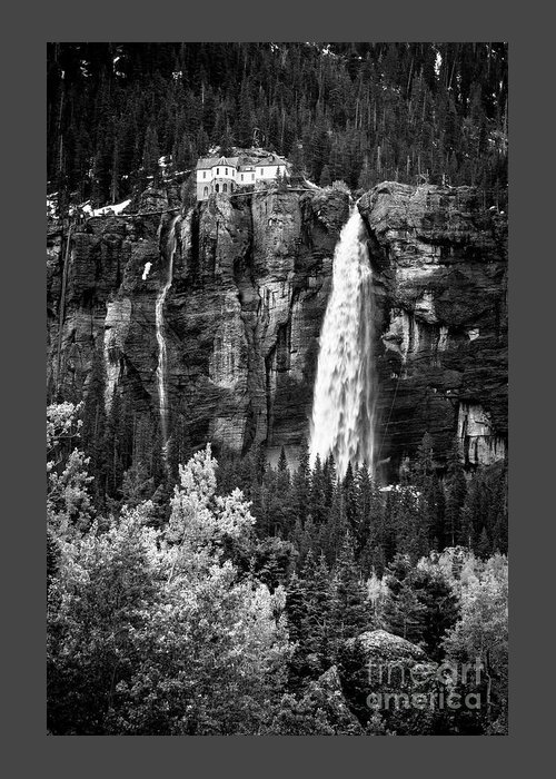 Bridal Veil Falls Greeting Card featuring the photograph Bridal Veil Falls in BW by Imagery by Charly
