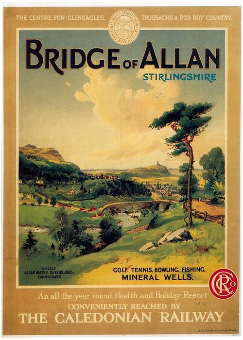 Allan Greeting Card featuring the mixed media Bridge of Allan, Stirlingshire - The Caledonian Railway - Retro travel Poster - Vintage Poster by Studio Grafiikka