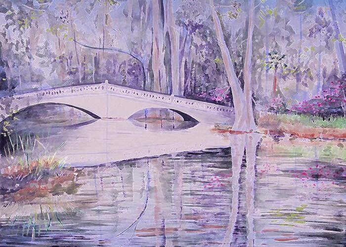 Landscape Greeting Card featuring the painting Bridge Of Magnolia Gardens by Virginia Bond