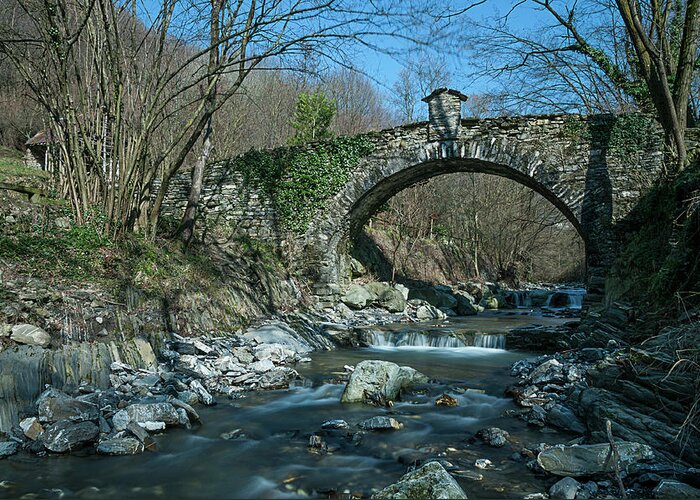 Altavia Dei Monti Liguri Greeting Card featuring the photograph Bridge Over Peaceful Waters - Il Ponte Sul Ciae' by Enrico Pelos