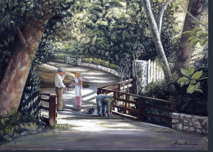 Bridge Greeting Card featuring the painting Bridge Repair by Lance Anderson