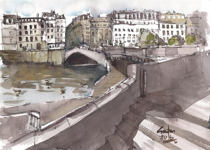 Paris Greeting Card featuring the painting Bridging the Seine by Gaston McKenzie