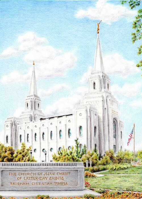 Lds Greeting Card featuring the mixed media Brigham City Utah LDS Temple by Pris Hardy