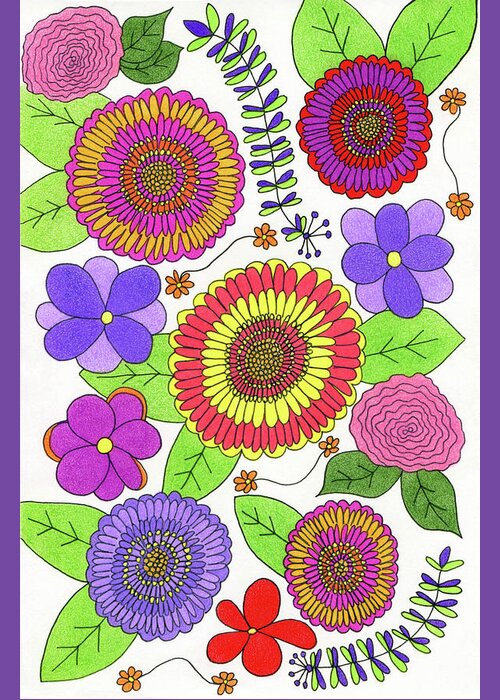 Colorful Flowers Greeting Card featuring the drawing Bright and Cheery Flowers by Lisa Blake