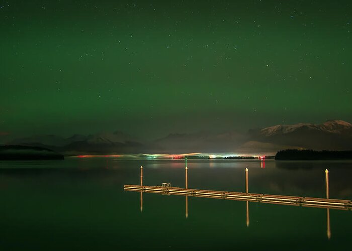 Northern Lights Greeting Card featuring the photograph Bright Dock, Dim Lights by David Kirby