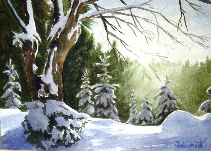 Landscape Greeting Card featuring the painting Bright Winter Sun by John West