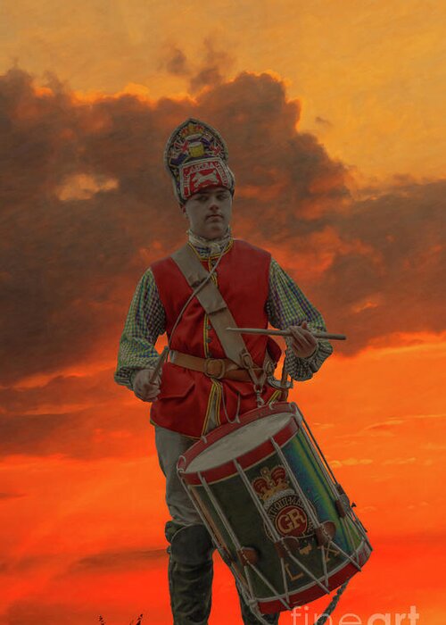 British Drummer Sunset Greeting Card featuring the digital art British Drummer Sunset by Randy Steele