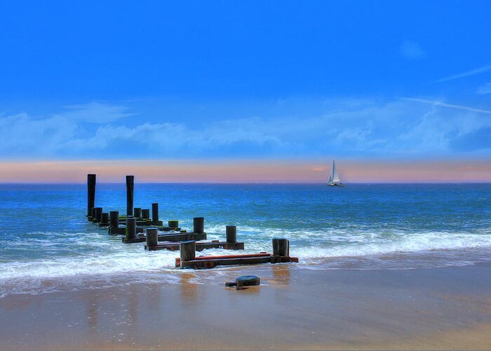 Ocean Greeting Card featuring the digital art Broken Pier by Sharon Batdorf