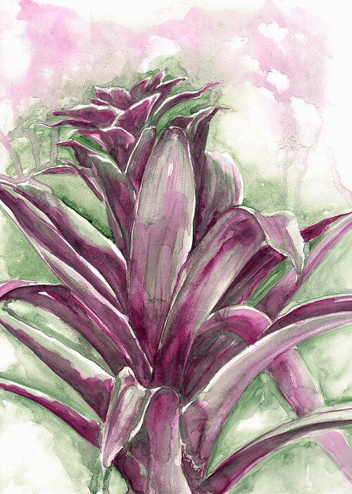 Tropical Plant Greeting Card featuring the painting Bromeliad by Ashley Kujan