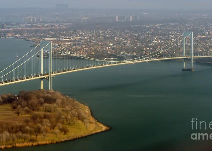 Travel Greeting Card featuring the photograph Bronx Whitestone Bridge Aerial Photo in New York City by David Oppenheimer