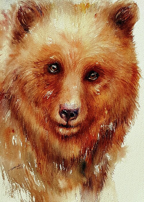 Bear Greeting Card featuring the painting Bronze Bear by Arti Chauhan