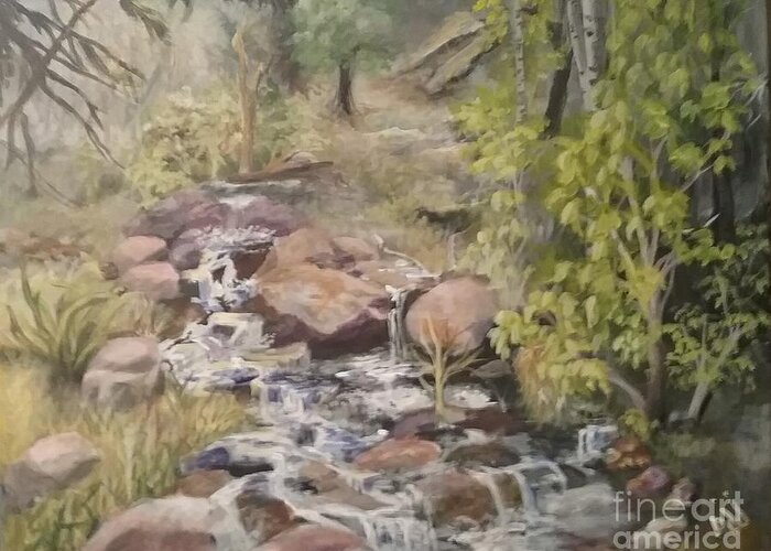 Brook Greeting Card featuring the painting Brook by Saundra Johnson