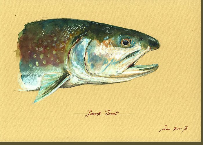 Brook Trout Greeting Card featuring the painting Brook trout watercolor by Juan Bosco