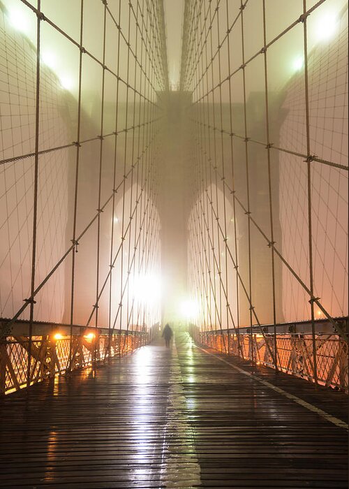 Manhattan Greeting Card featuring the photograph Brooklyn Bridge in Fog by Randy Lemoine