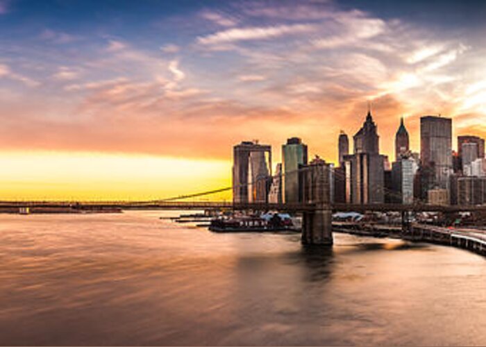 America Greeting Card featuring the photograph Brooklyn Bridge panorama by Mihai Andritoiu