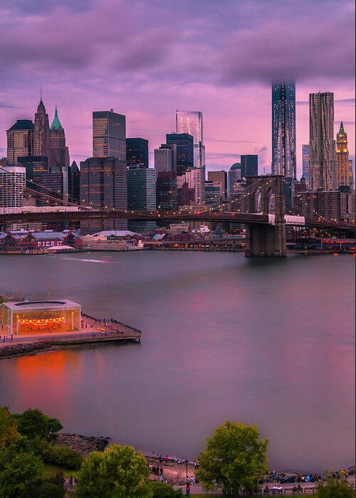 Brooklyn Bridge Greeting Card featuring the photograph Brooklyn Bridge World Trade Center in New York City by Ranjay Mitra