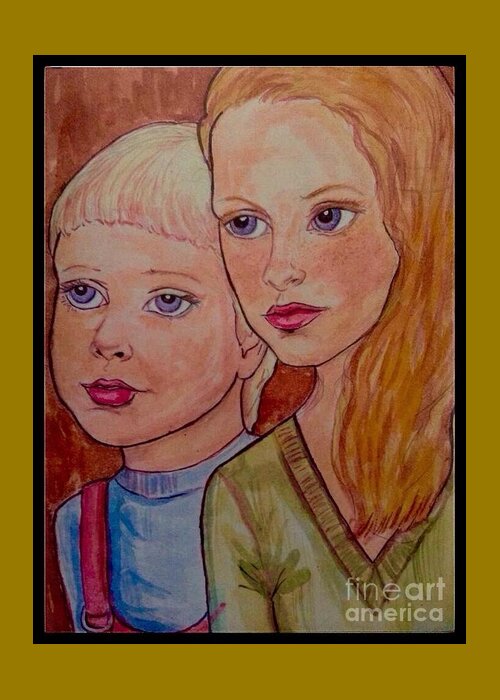Portrait Art Greeting Card featuring the painting Brother and Sister by Joan-Violet Stretch