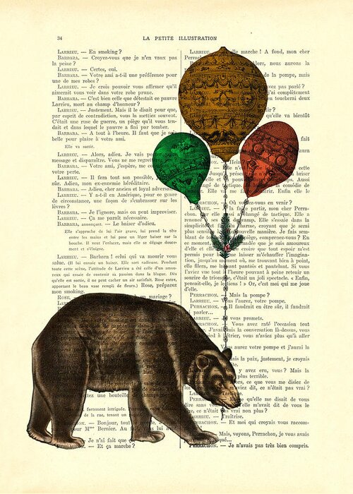 Bear Greeting Card featuring the digital art Brown bear with balloons by Madame Memento