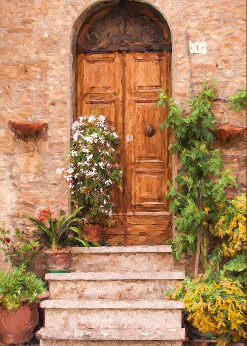 Cortona Greeting Card featuring the painting Brown Door of Tuscany by David Letts