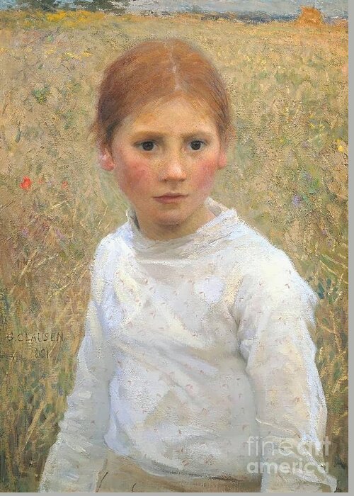 George Clausen - Brown Eyes 1891 Greeting Card featuring the painting Brown Eyes by MotionAge Designs