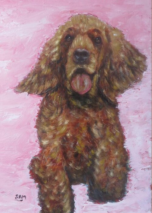 Cute Greeting Card featuring the painting Brown Fluffy Dog by Sam Shaker