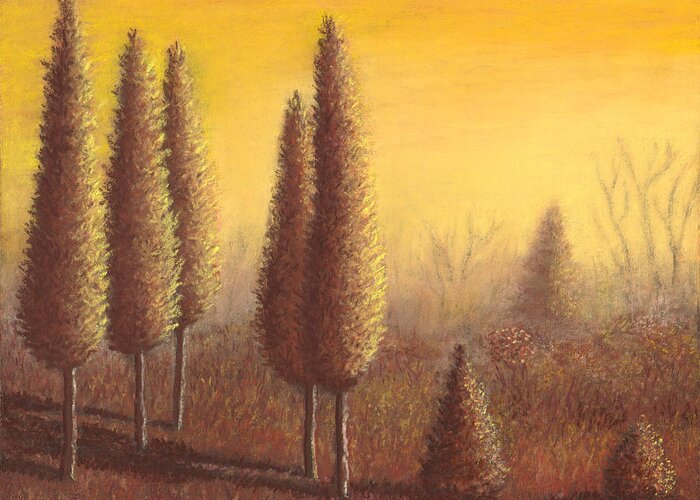 Brown Greeting Card featuring the pastel Brown Trees 01 by Michael Heikkinen
