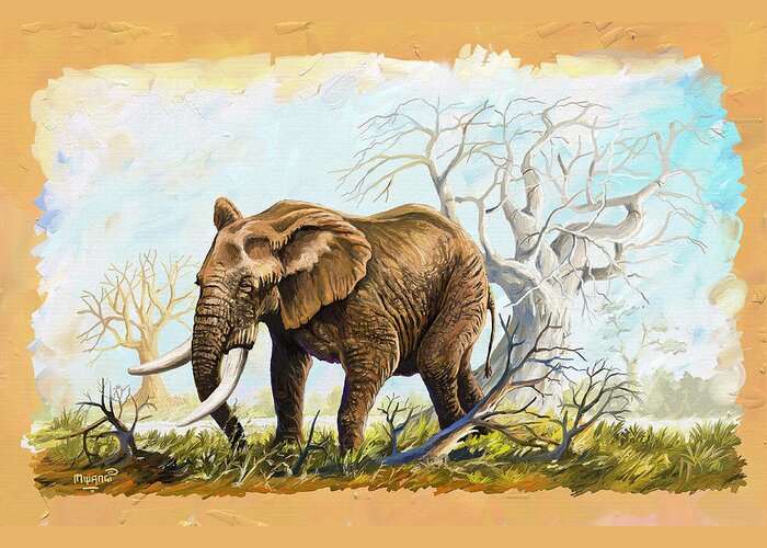 Nature Greeting Card featuring the painting Browsing in the Bushes by Anthony Mwangi